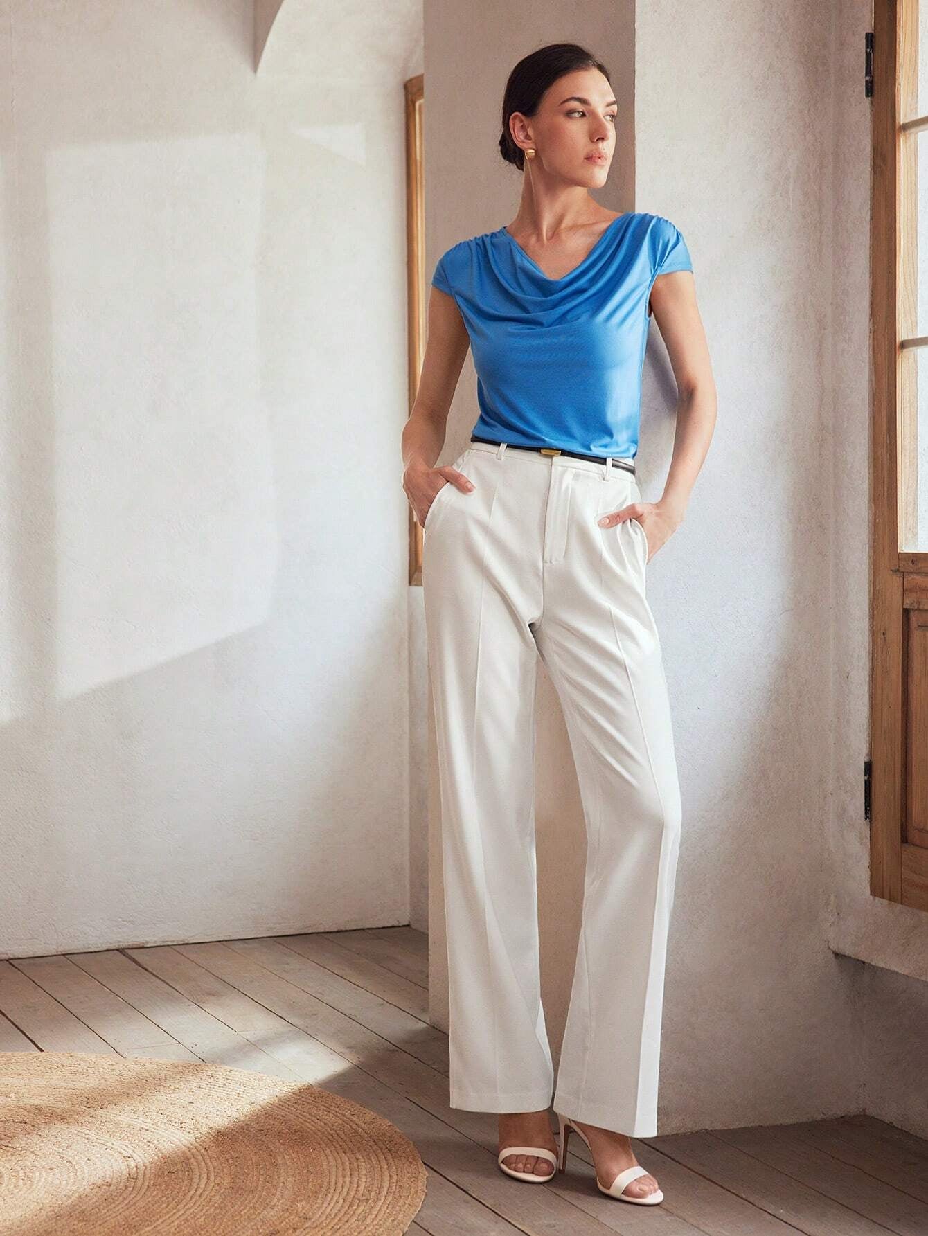 MOTF Classy SOLID SLANT POCKET SEAM FRONT SUIT PANTS,TAILORED PANTS