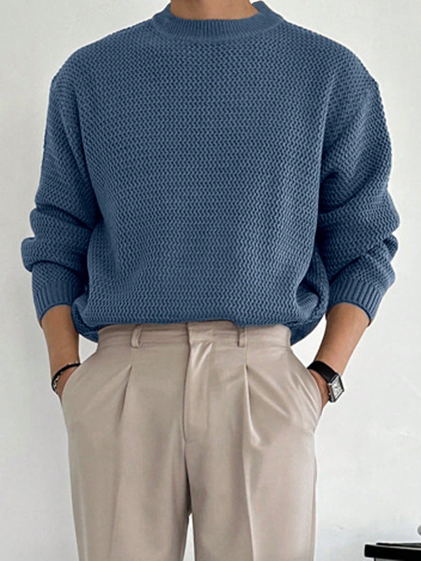 DAZY 1Pc Men'S Solid Color Stand Collar Casual Pullover Sweater