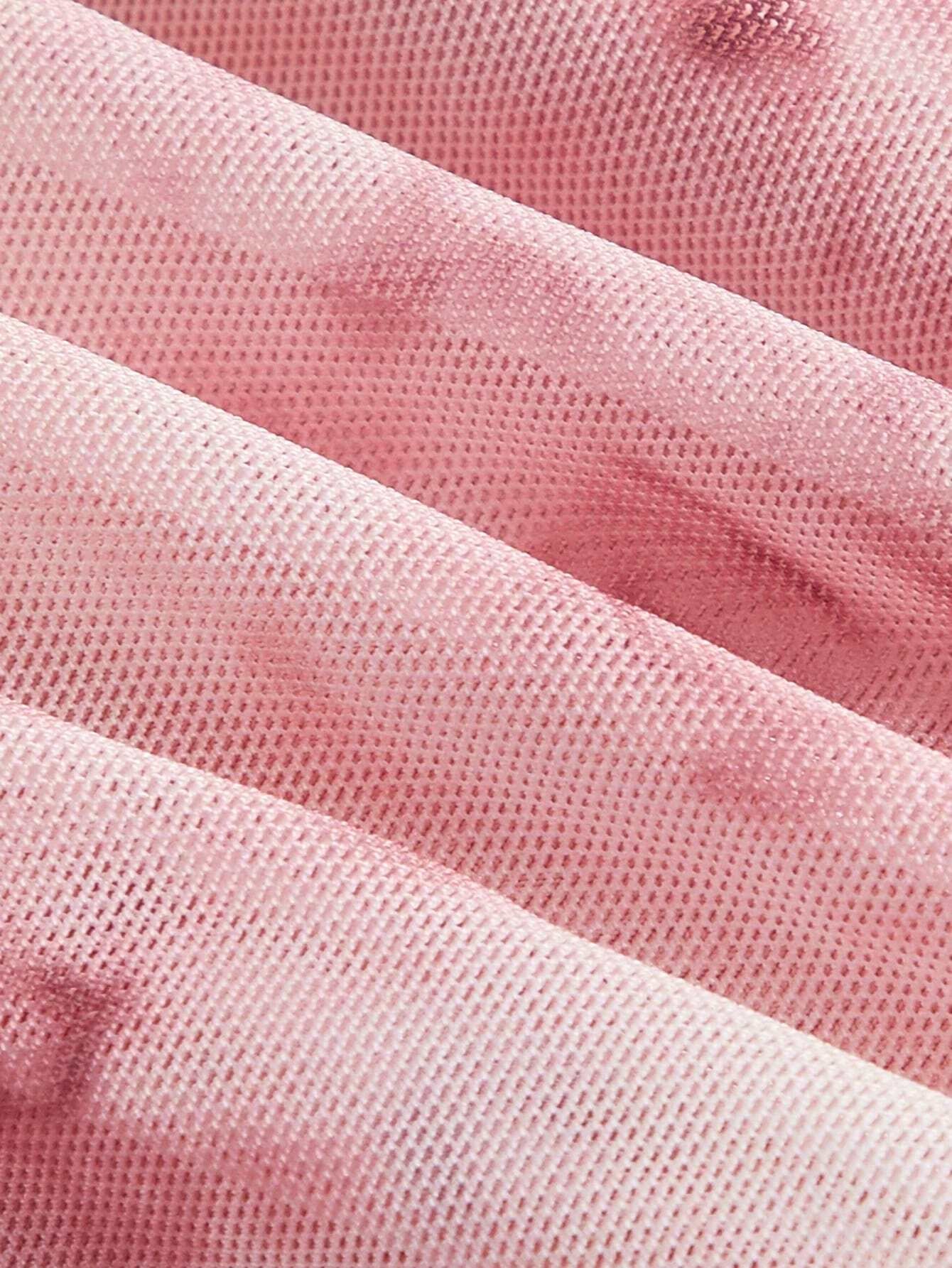 MOD Floral Print Ruched Lettuce Trim Mesh Slim Fit Valentine Day Pink Cami Dress,Summer Dresses for Women