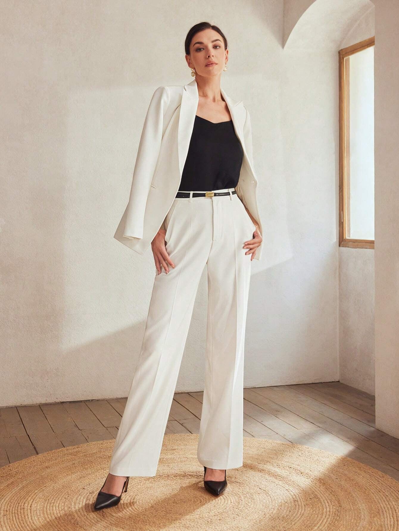 MOTF Classy SOLID SLANT POCKET SEAM FRONT SUIT PANTS,TAILORED PANTS