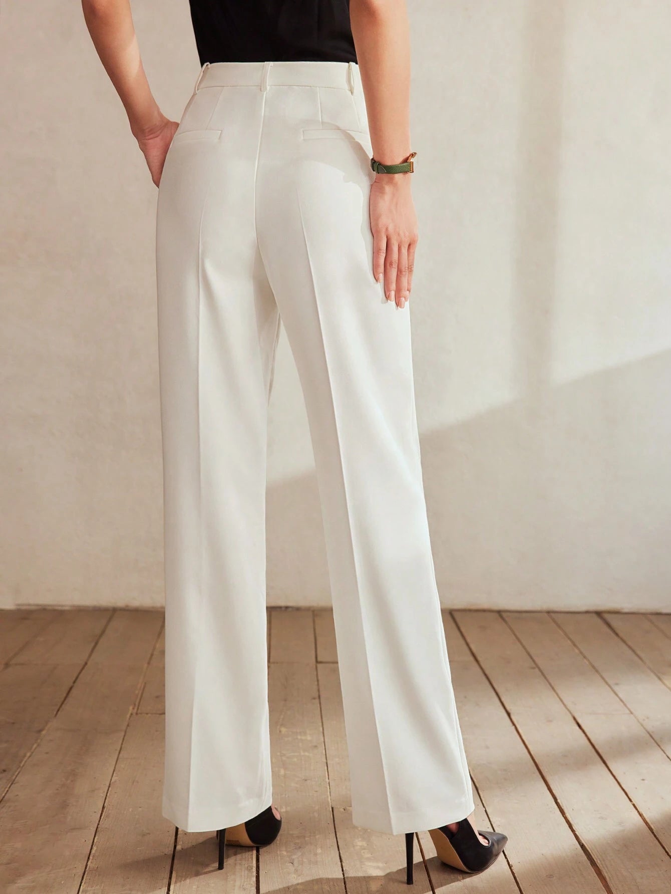 MOTF Classy SOLID SLANT POCKET SEAM FRONT SUIT PANTS,TAILORED PANTS