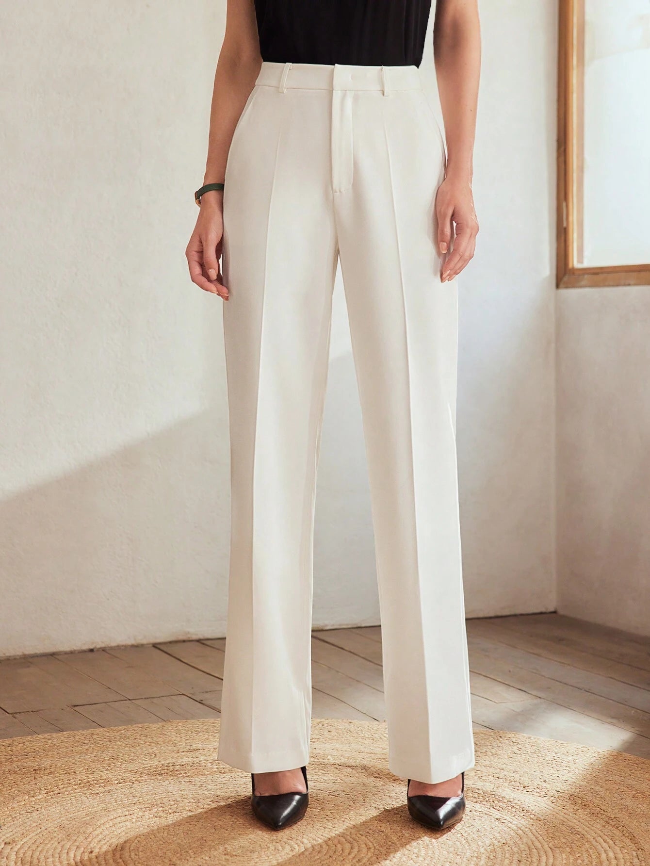 MOTF Classy SOLID SLANT POCKET SEAM FRONT SUIT PANTS,TAILORED PANTS