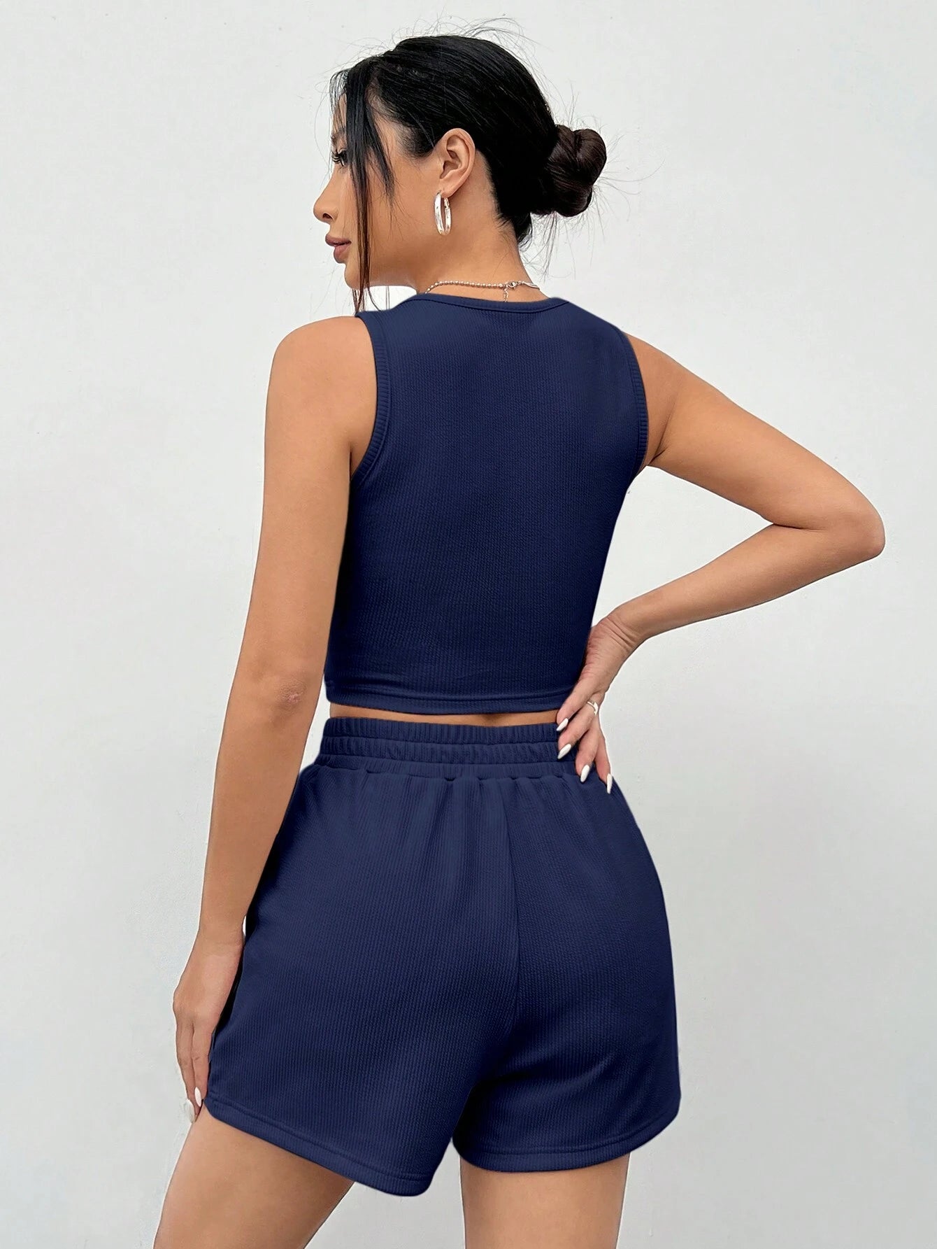 Ezwear Knitted Sleeveless Vest Set in Dark Blue for Women