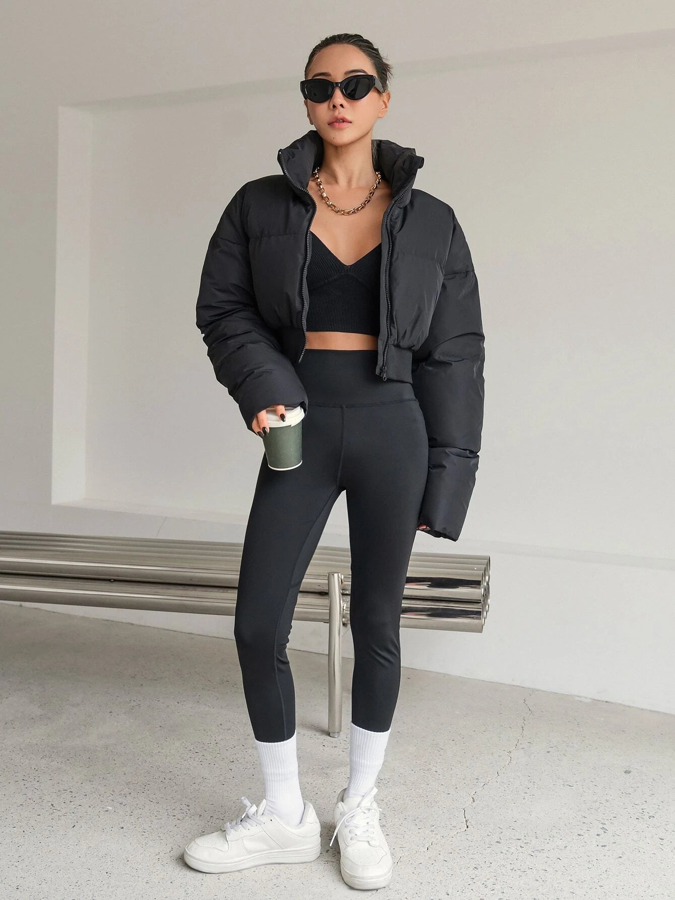 DAZY Drop Shoulder Zipper Puffer Thick Pockets Coat ,Winter Women Clothes,Winter Coat Women