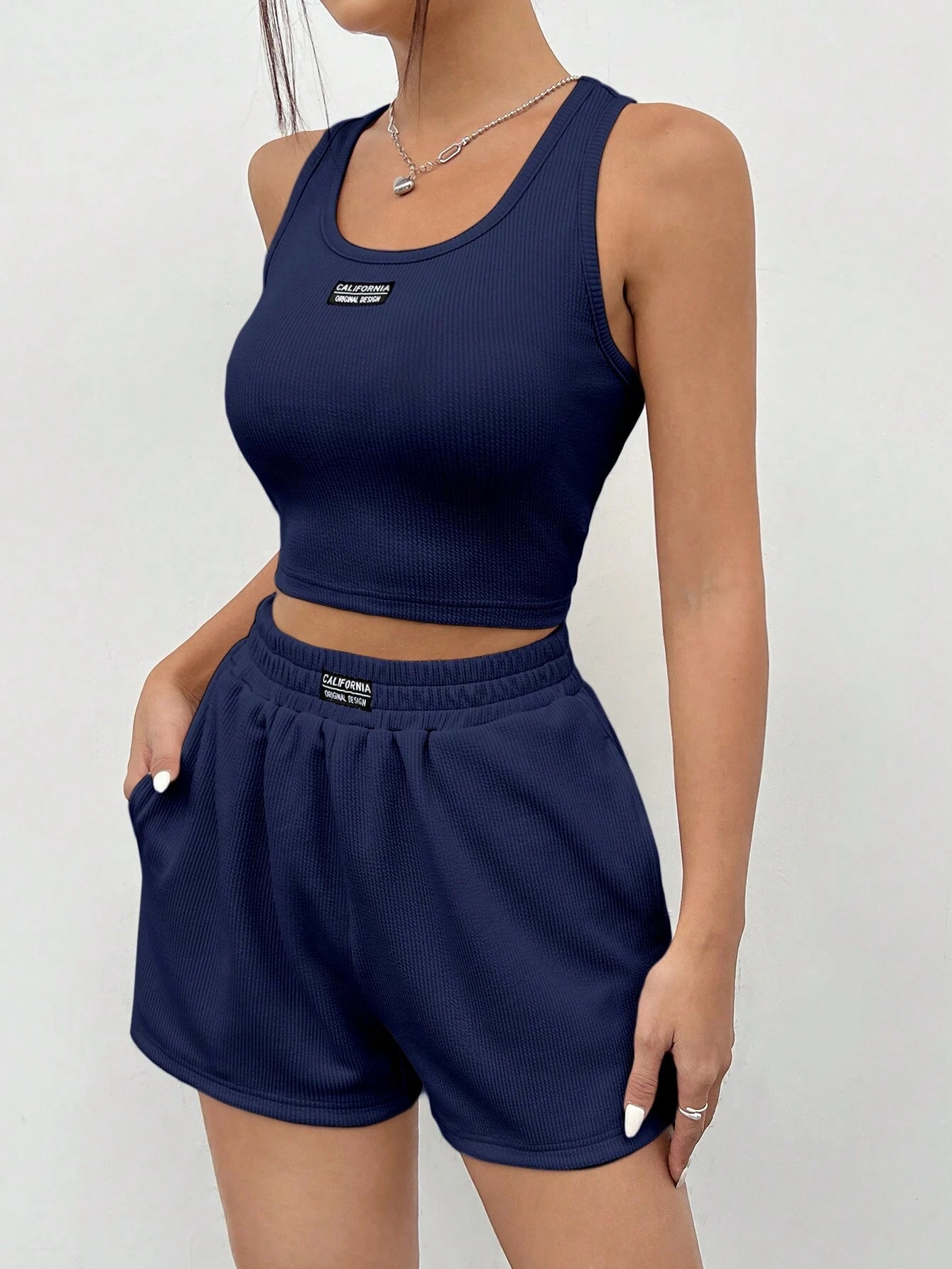 Ezwear Knitted Sleeveless Vest Set in Dark Blue for Women