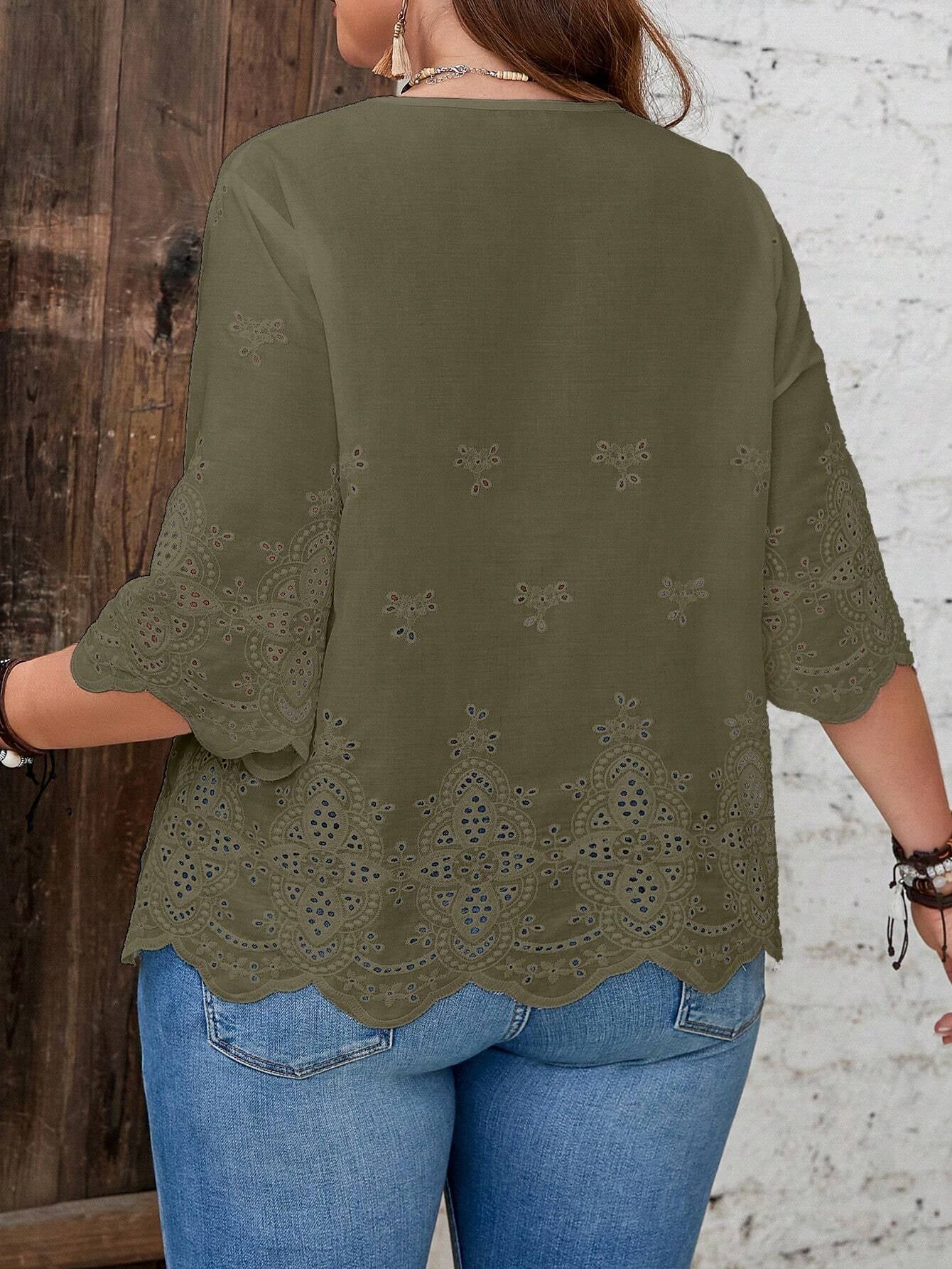 EMERY ROSE plus Size Summer Eyelet Embroidery Blouse