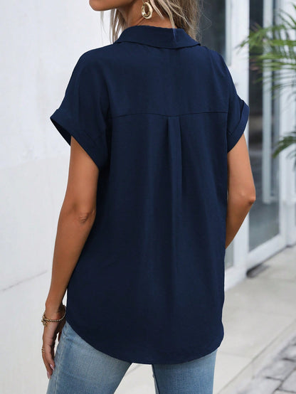 LUNE Solid Batwing Sleeve Shirt,Short Sleeve Tops