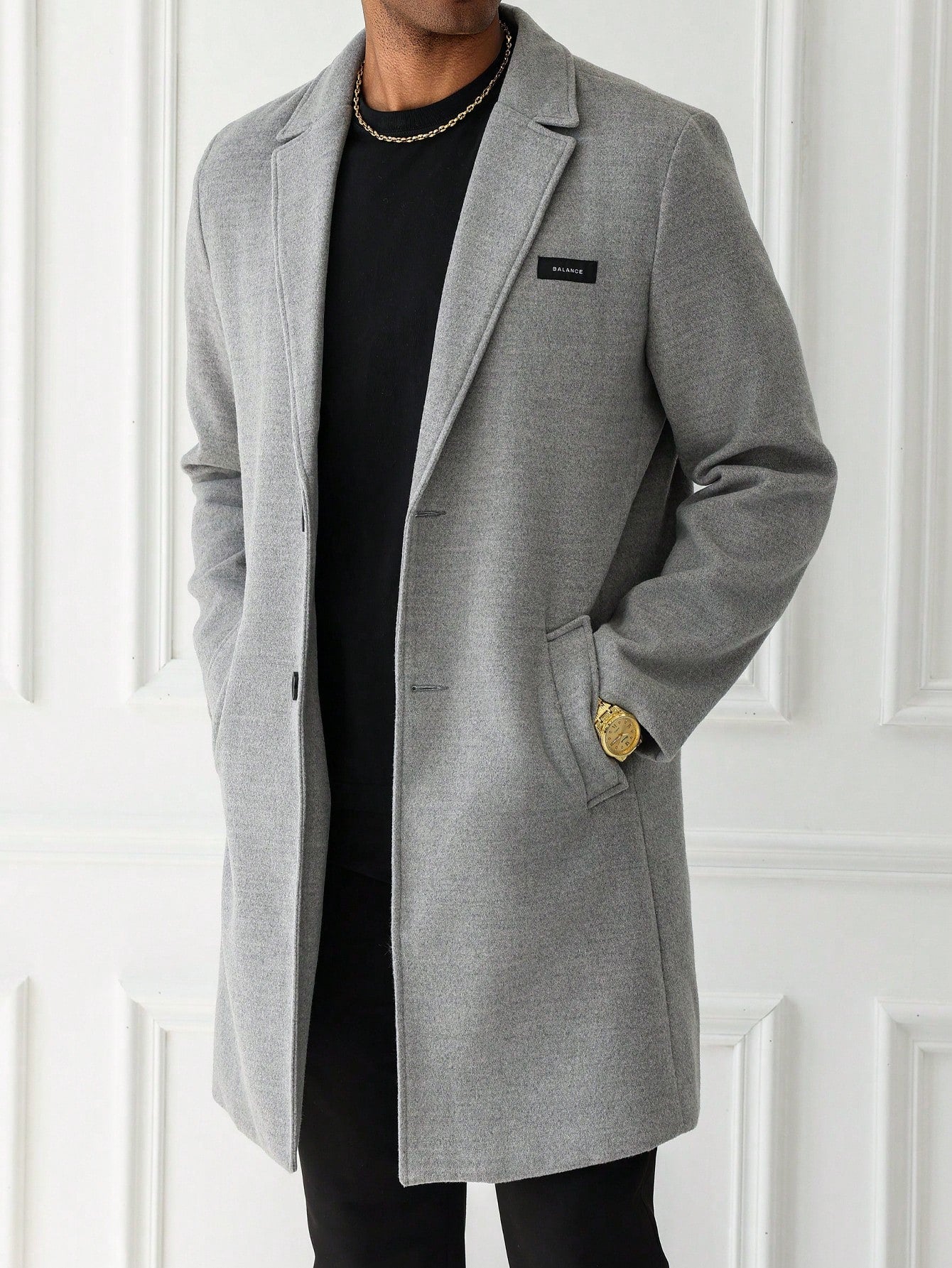 Manfinity Mode Men'S Solid Color Minimalist Daily Wear Long Sleeve Woolen Coat