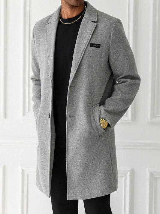 Manfinity Mode Men'S Solid Color Minimalist Daily Wear Long Sleeve Woolen Coat