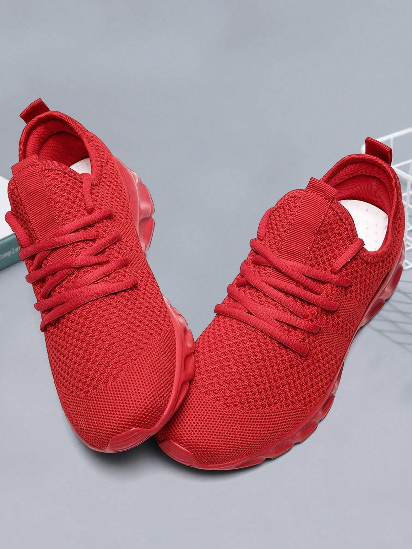 Men'S Lace up Flat Shoes Mesh Breathable Sports Shoes Training Tennis Shoes Walking Sneakers Breathable Casual Shoes Fashion Shoes for Men Red