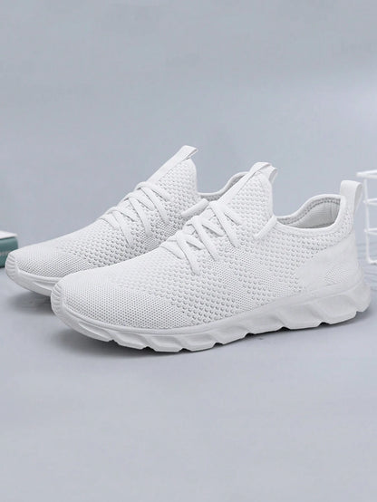 Men'S Lace up Flat Shoes Mesh Breathable Sports Shoes Training Tennis Shoes Walking Sneakers Breathable Casual Shoes Fashion Shoes for Men White
