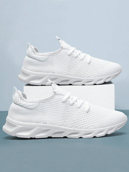 Men'S Lace up Flat Shoes Mesh Breathable Sports Shoes Training Tennis Shoes Walking Sneakers Breathable Casual Shoes Fashion Shoes for Men White