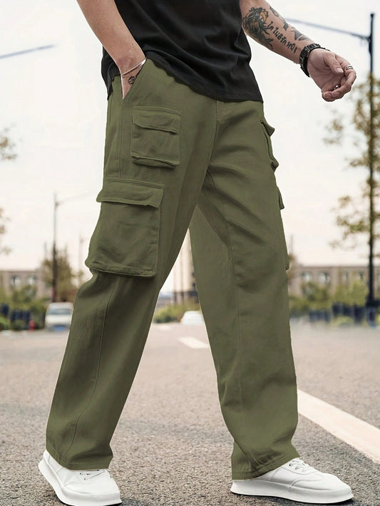 Men'S Solid Color Casual Pants with Pockets, Daily Match
