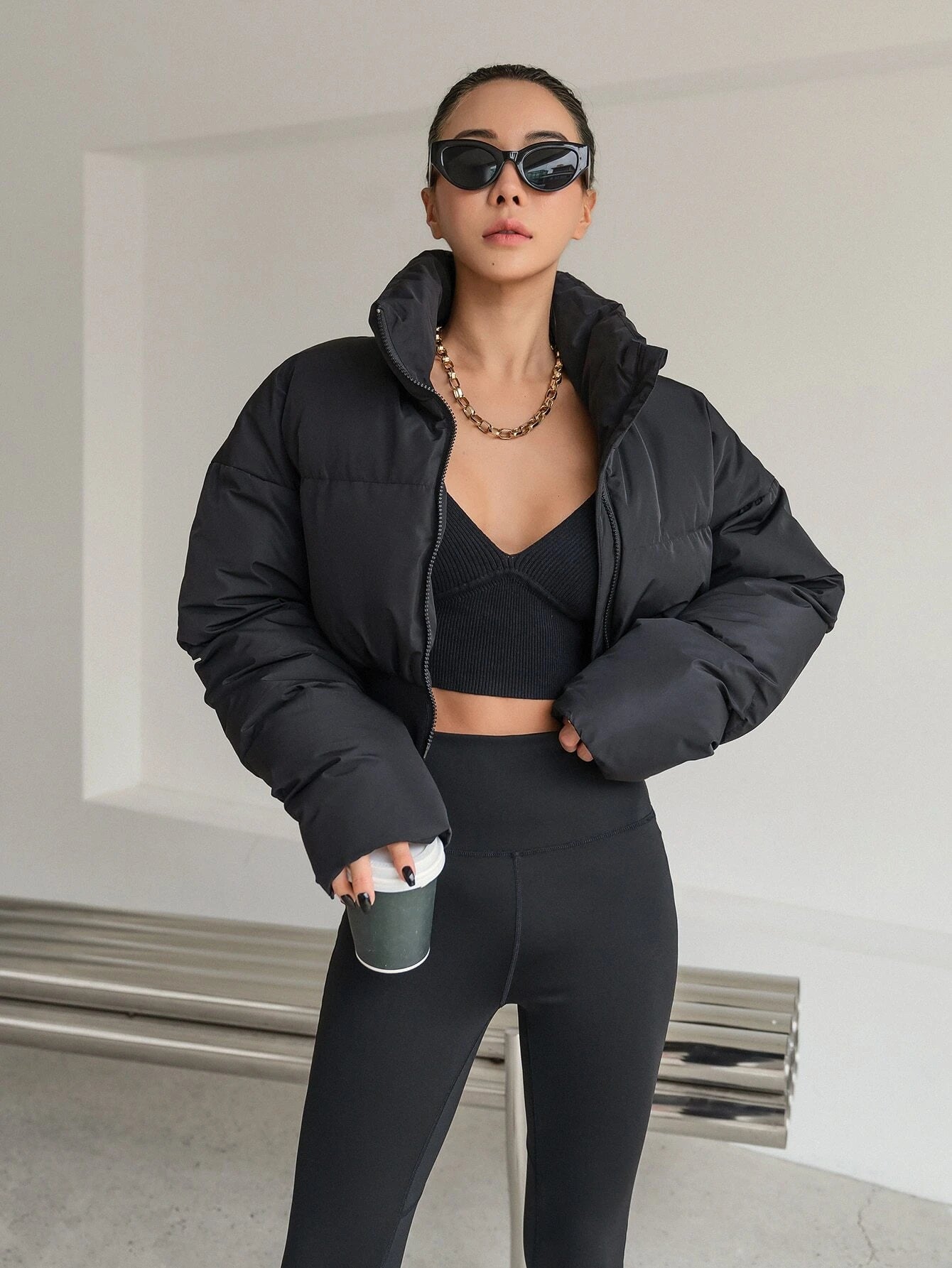 DAZY Drop Shoulder Zipper Puffer Thick Pockets Coat ,Winter Women Clothes,Winter Coat Women