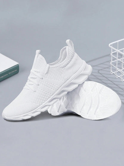 Men'S Lace up Flat Shoes Mesh Breathable Sports Shoes Training Tennis Shoes Walking Sneakers Breathable Casual Shoes Fashion Shoes for Men White