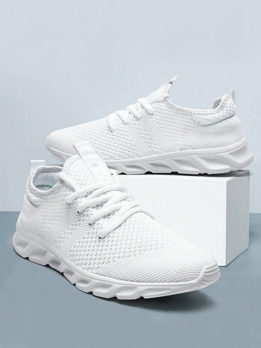 Men'S Lace up Flat Shoes Mesh Breathable Sports Shoes Training Tennis Shoes Walking Sneakers Breathable Casual Shoes Fashion Shoes for Men White
