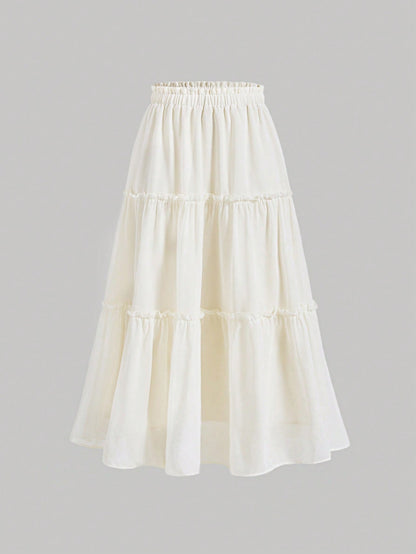 MOD Ruffle Skirt Boho Long Skirt Break Paperbag Waist Frill Trim Ruffle Hem Skirt