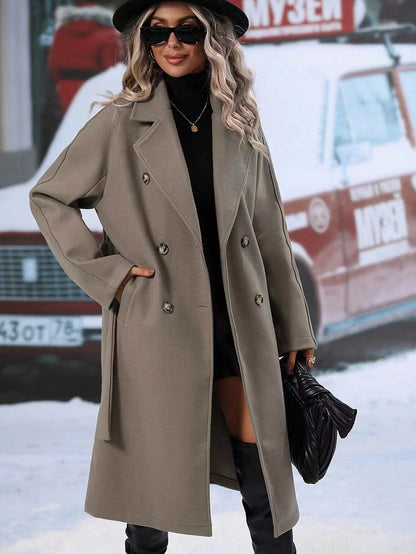 Rafferiza Lapel Neck Double Breasted Belted Overcoat