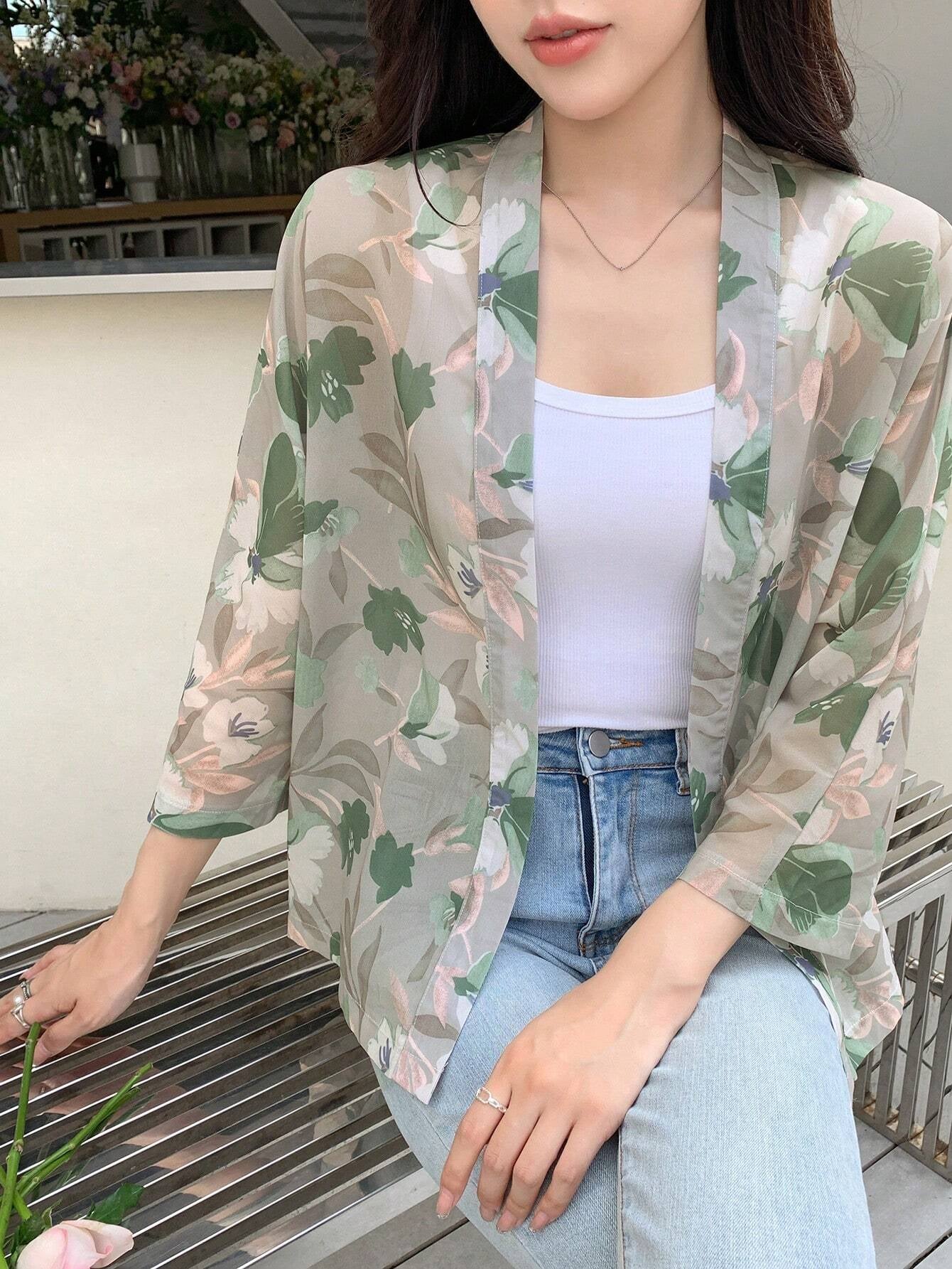 DAZY Floral Print Open Front Blouse