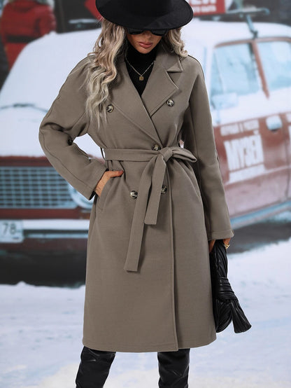Rafferiza Lapel Neck Double Breasted Belted Overcoat