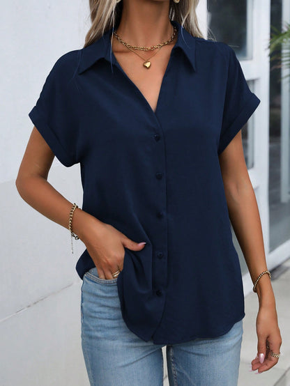 LUNE Solid Batwing Sleeve Shirt,Short Sleeve Tops