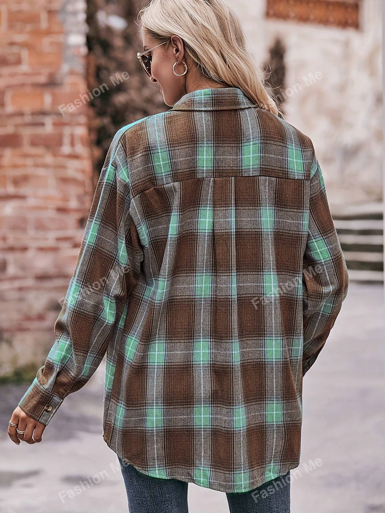 Loose-Fitting Vintage Plaid Blouse for Women'S Casual Wear,Long Sleeve Tops