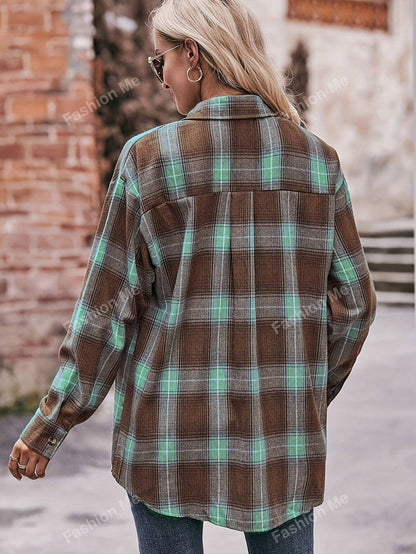 Loose-Fitting Vintage Plaid Blouse for Women'S Casual Wear,Long Sleeve Tops