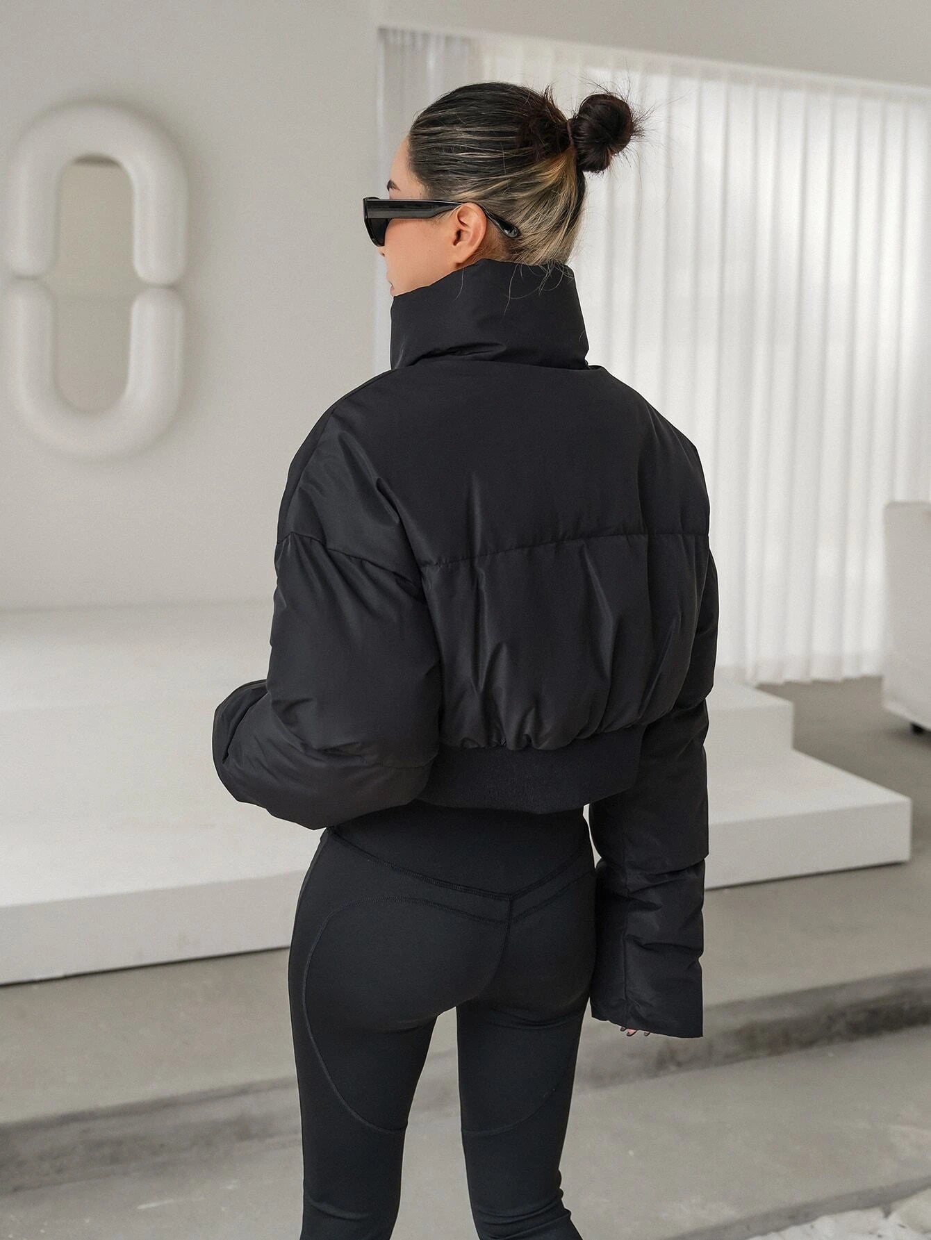 DAZY Drop Shoulder Zipper Puffer Thick Pockets Coat ,Winter Women Clothes,Winter Coat Women