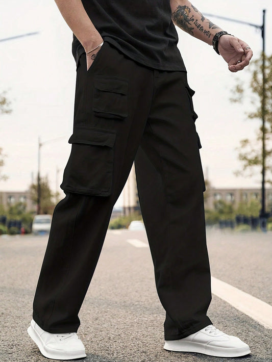 Men'S Solid Color Pocket Design Casual Pants for Everyday Wear