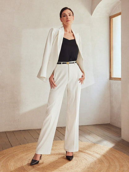 MOTF Classy SOLID SLANT POCKET SEAM FRONT SUIT PANTS,TAILORED PANTS