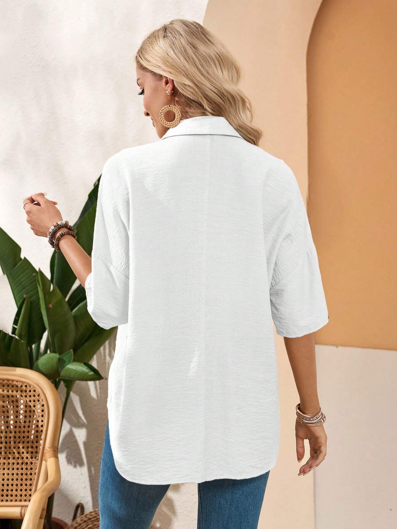 EMERY ROSE Floral Embroidered Women'S Linen Casual Summer Blouse Shirt