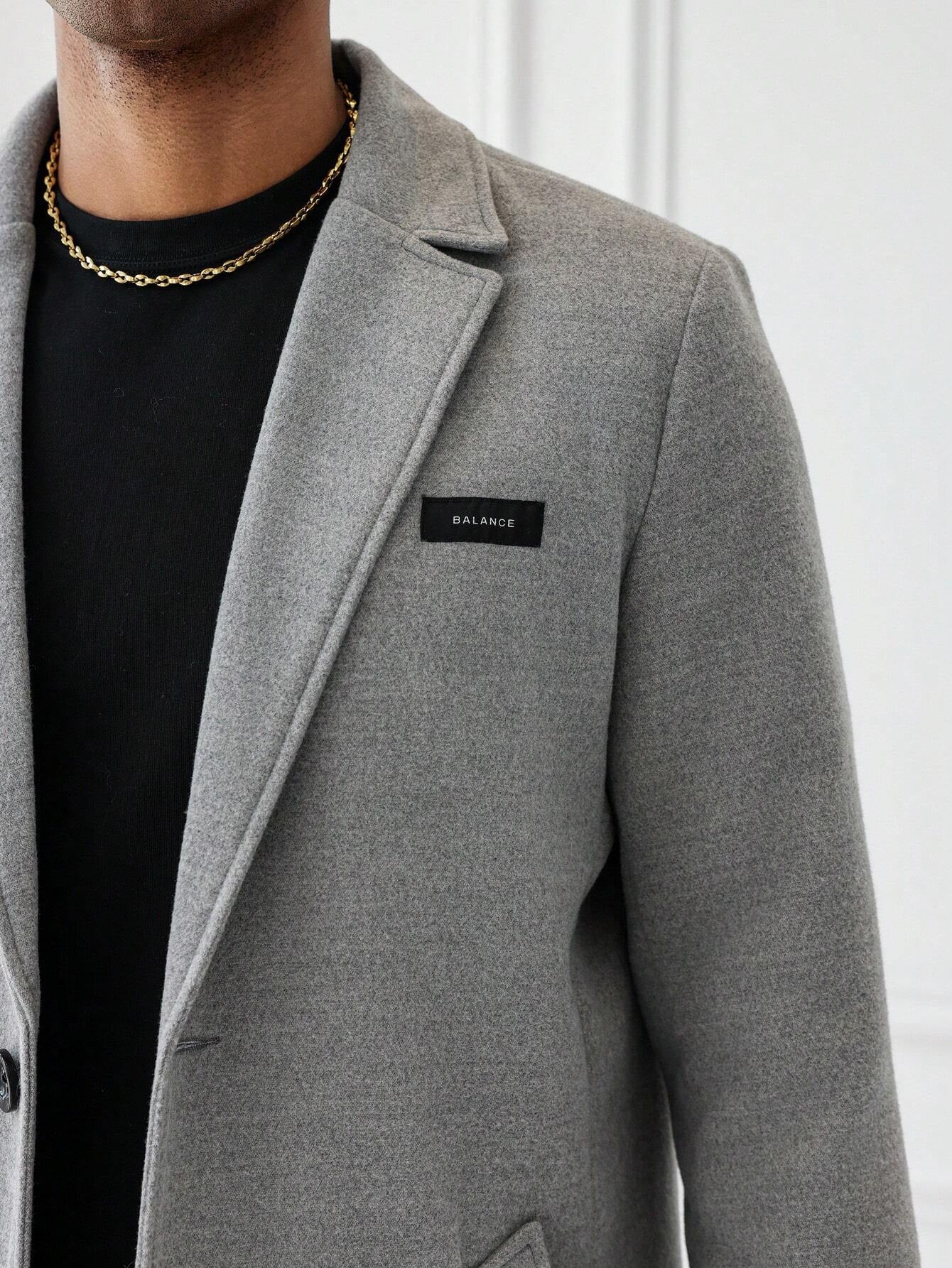 Manfinity Mode Men'S Solid Color Minimalist Daily Wear Long Sleeve Woolen Coat