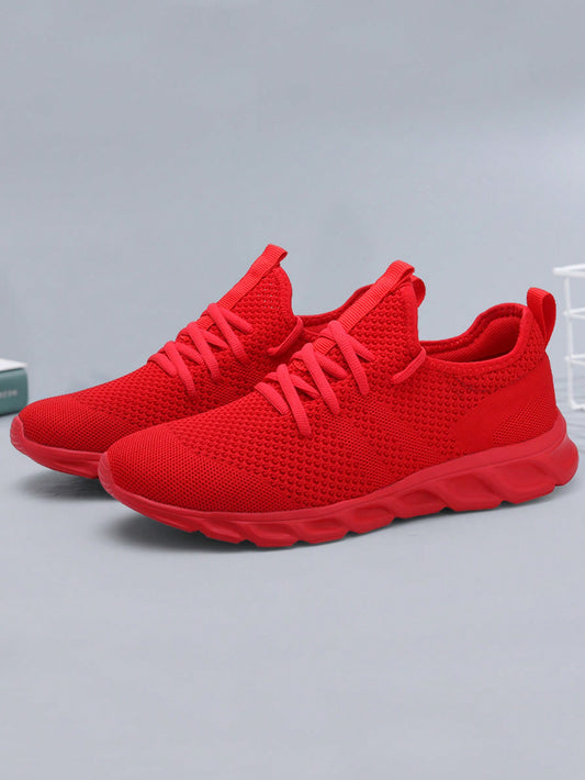 Men'S Lace up Flat Shoes Mesh Breathable Sports Shoes Training Tennis Shoes Walking Sneakers Breathable Casual Shoes Fashion Shoes for Men Red