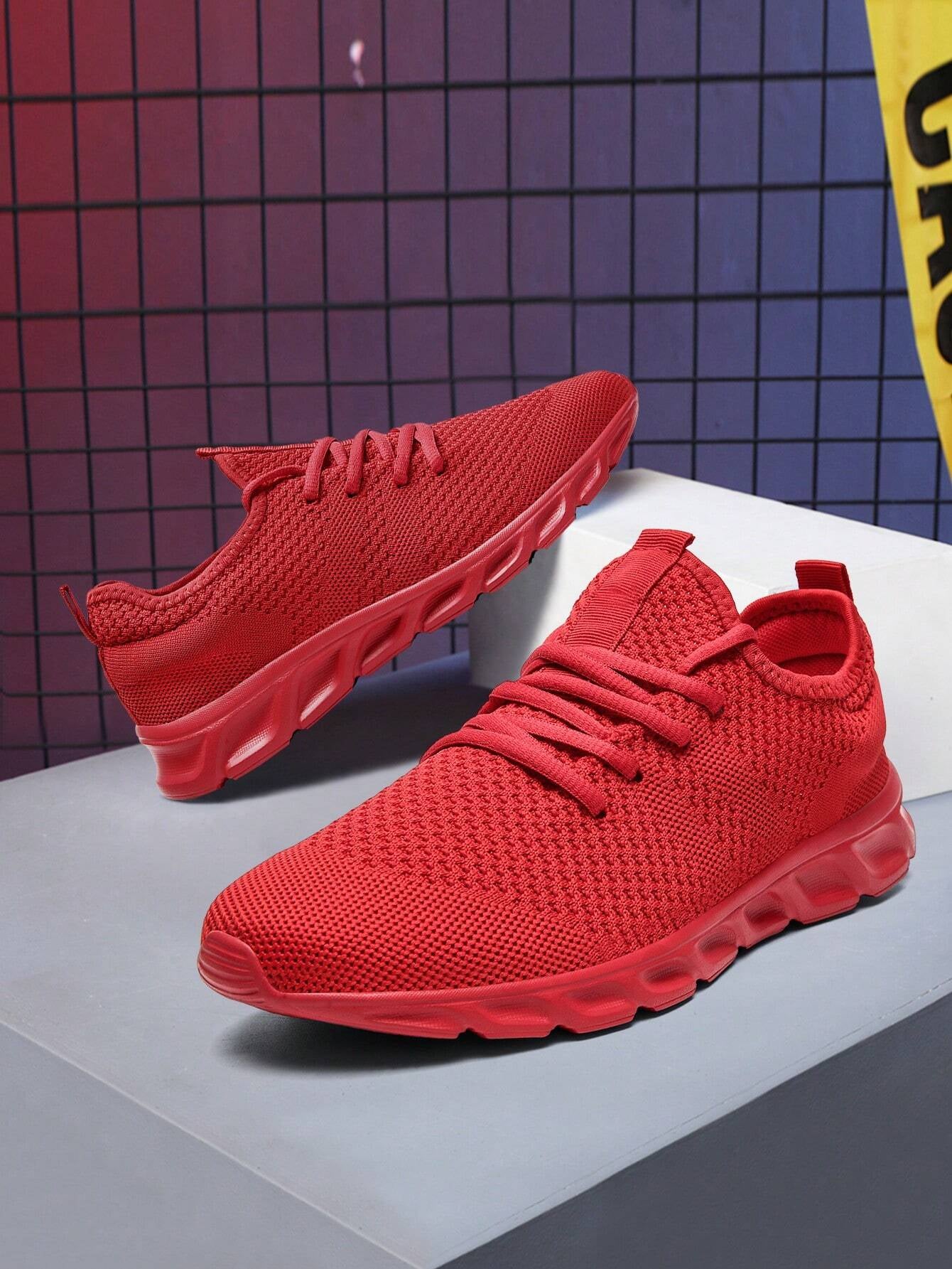Men'S Lace up Flat Shoes Mesh Breathable Sports Shoes Training Tennis Shoes Walking Sneakers Breathable Casual Shoes Fashion Shoes for Men Red