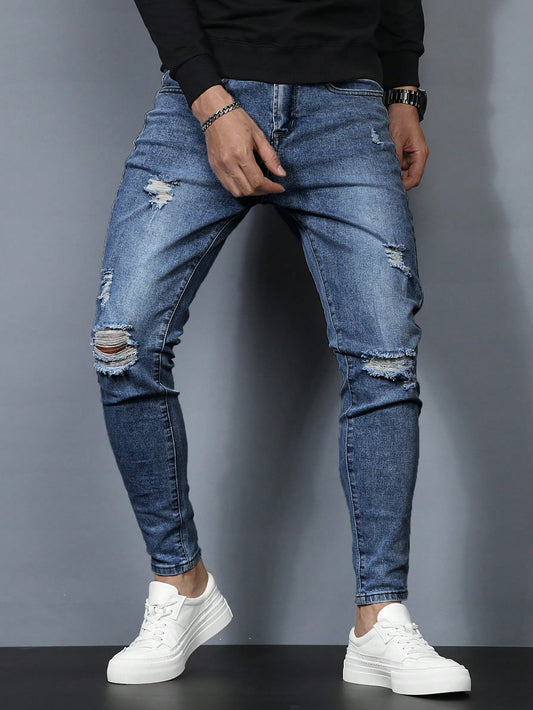 Manfinity LEGND Men'S Skinny Ripped Washed Denim Jeans