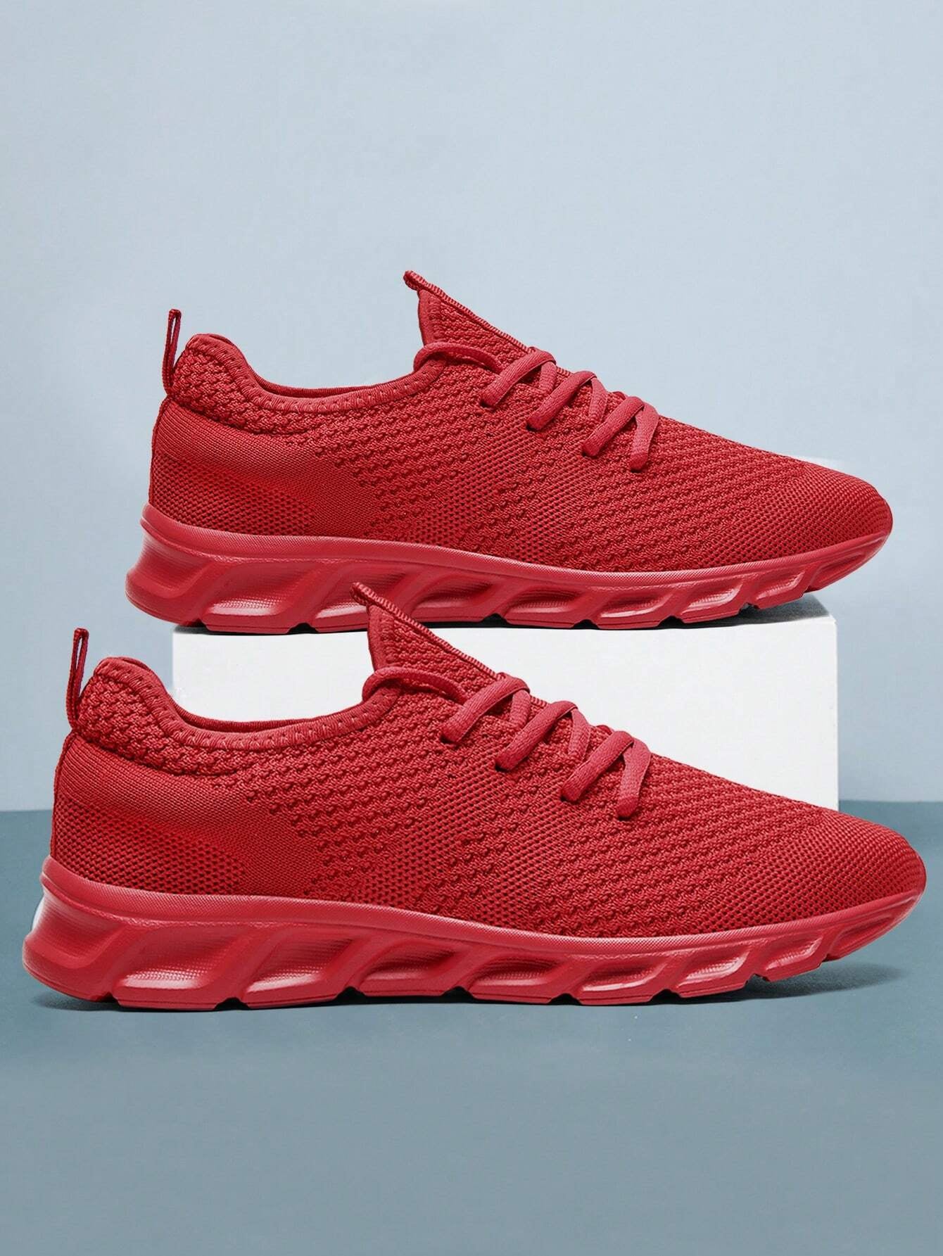 Men'S Lace up Flat Shoes Mesh Breathable Sports Shoes Training Tennis Shoes Walking Sneakers Breathable Casual Shoes Fashion Shoes for Men Red