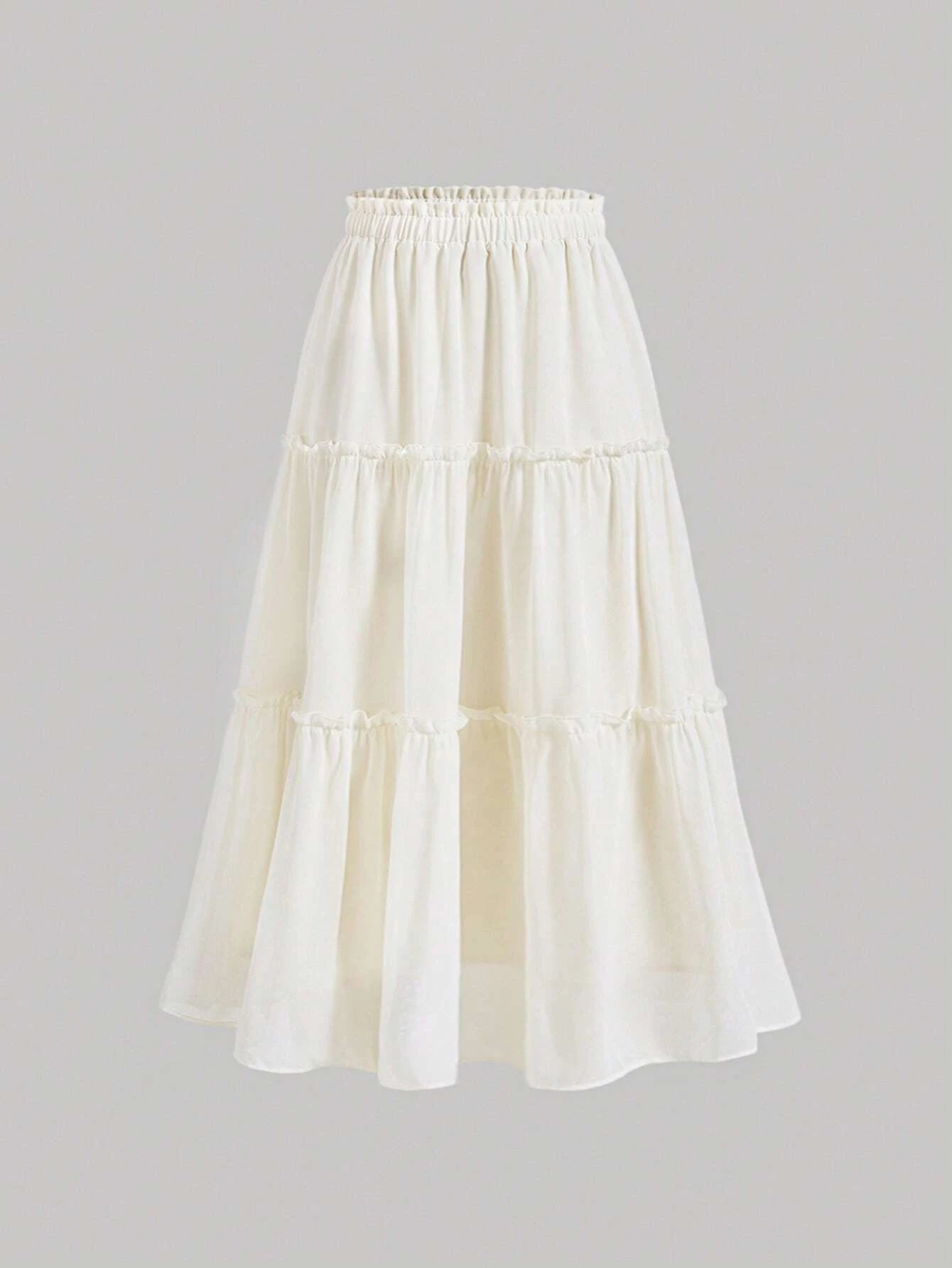 MOD Ruffle Skirt Boho Long Skirt Break Paperbag Waist Frill Trim Ruffle Hem Skirt
