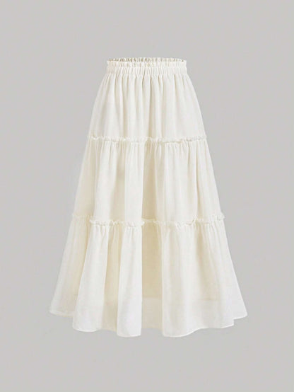 MOD Ruffle Skirt Boho Long Skirt Break Paperbag Waist Frill Trim Ruffle Hem Skirt