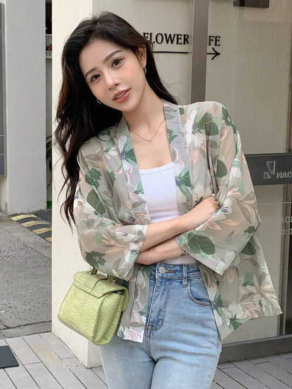 DAZY Floral Print Open Front Blouse