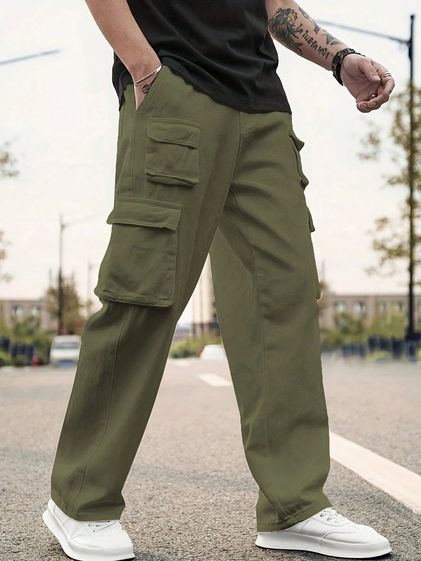 Men'S Solid Color Casual Pants with Pockets, Daily Match