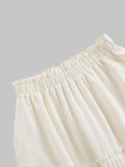 MOD Ruffle Skirt Boho Long Skirt Break Paperbag Waist Frill Trim Ruffle Hem Skirt