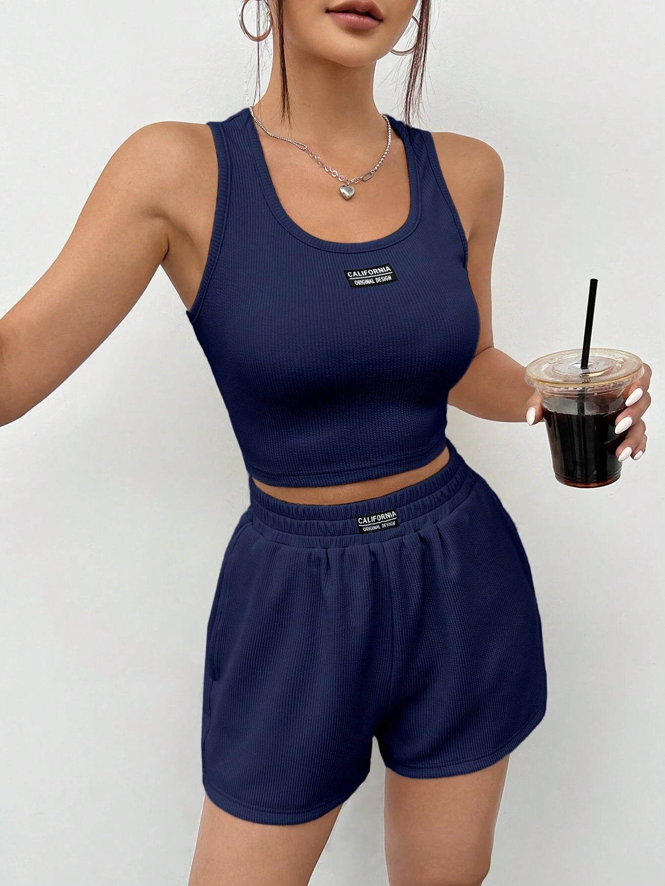 Ezwear Knitted Sleeveless Vest Set in Dark Blue for Women