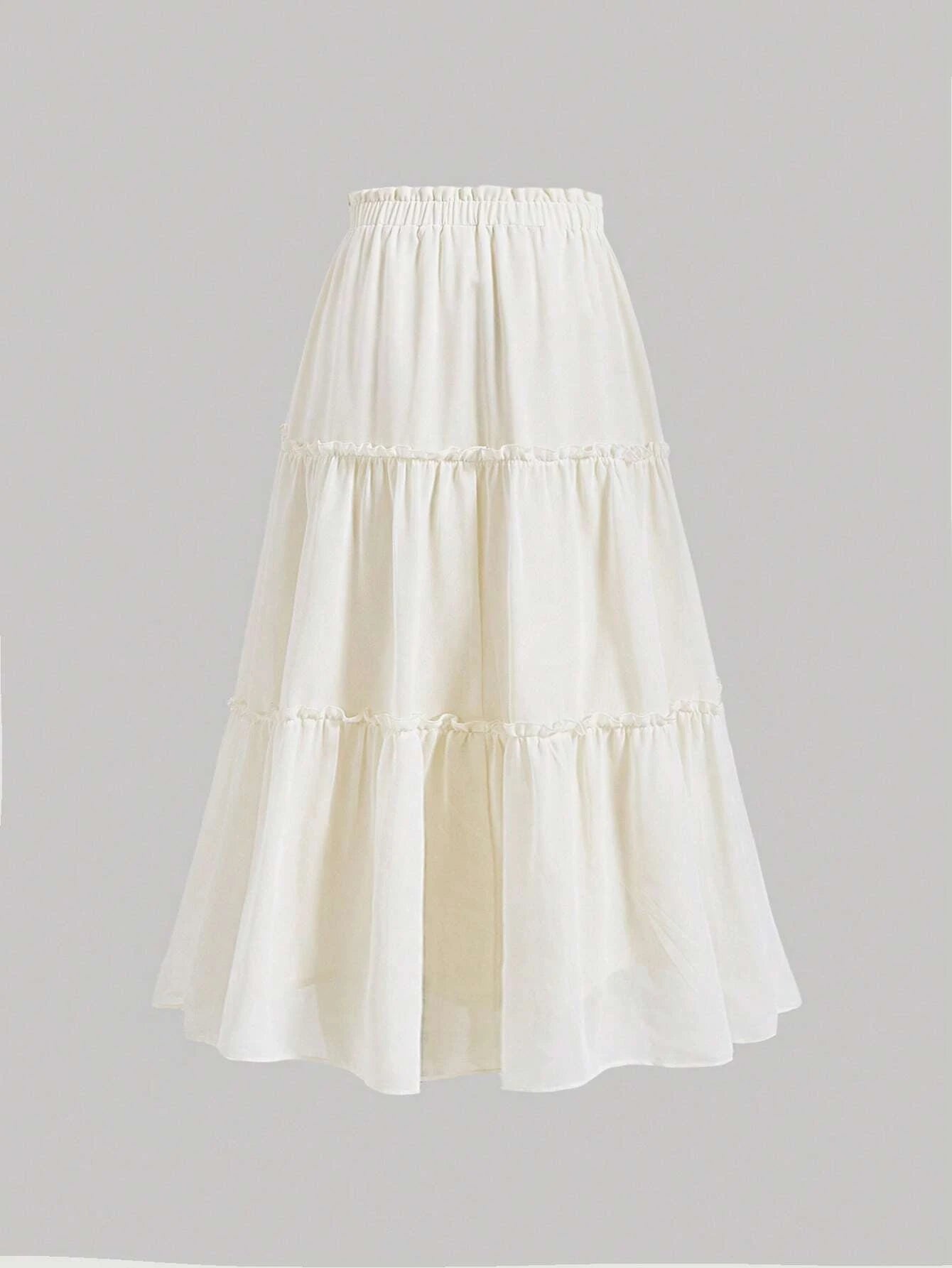 MOD Ruffle Skirt Boho Long Skirt Break Paperbag Waist Frill Trim Ruffle Hem Skirt