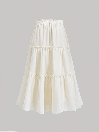 MOD Ruffle Skirt Boho Long Skirt Break Paperbag Waist Frill Trim Ruffle Hem Skirt