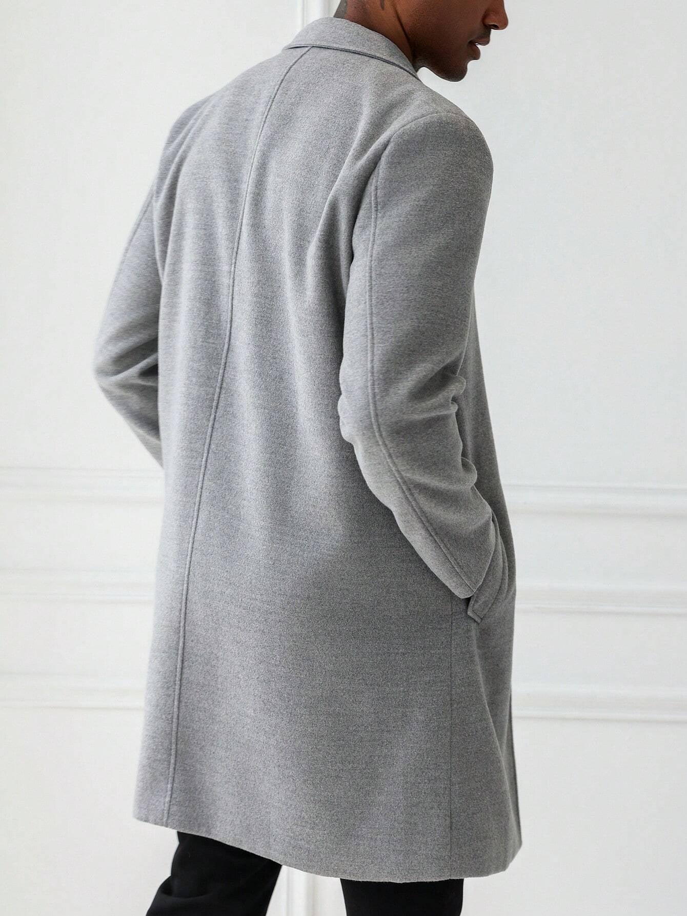 Manfinity Mode Men'S Solid Color Minimalist Daily Wear Long Sleeve Woolen Coat