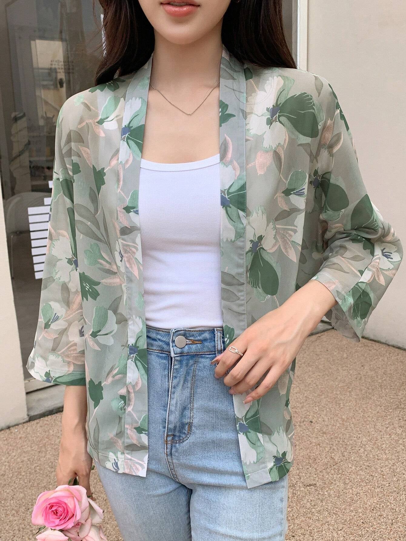 DAZY Floral Print Open Front Blouse