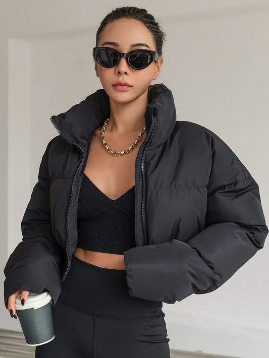 DAZY Drop Shoulder Zipper Puffer Thick Pockets Coat ,Winter Women Clothes,Winter Coat Women