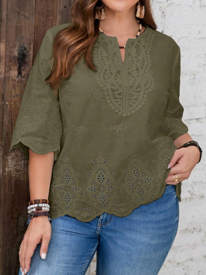 EMERY ROSE plus Size Summer Eyelet Embroidery Blouse