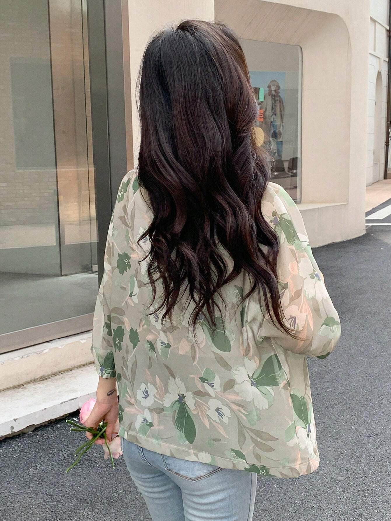 DAZY Floral Print Open Front Blouse