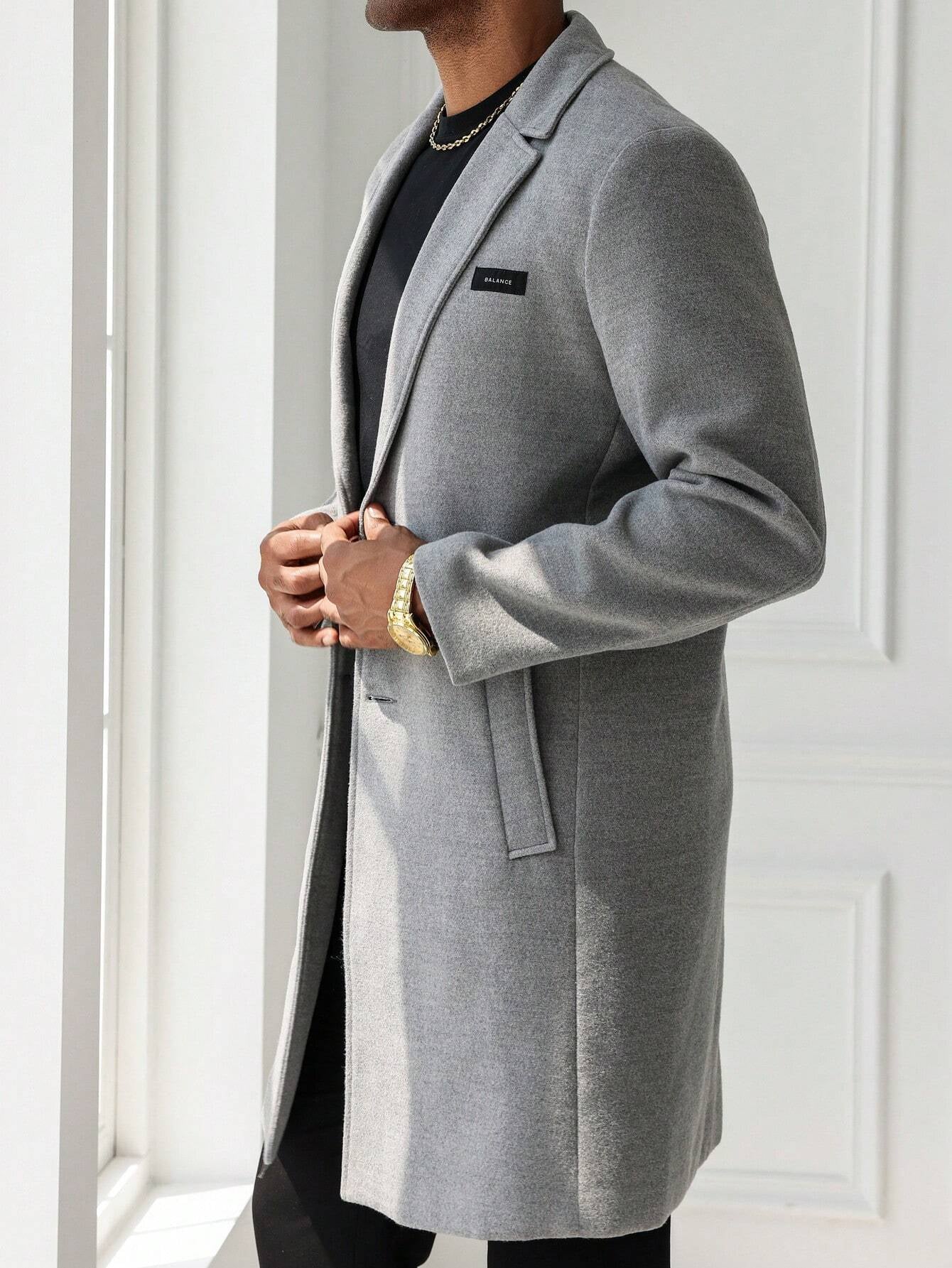 Manfinity Mode Men'S Solid Color Minimalist Daily Wear Long Sleeve Woolen Coat